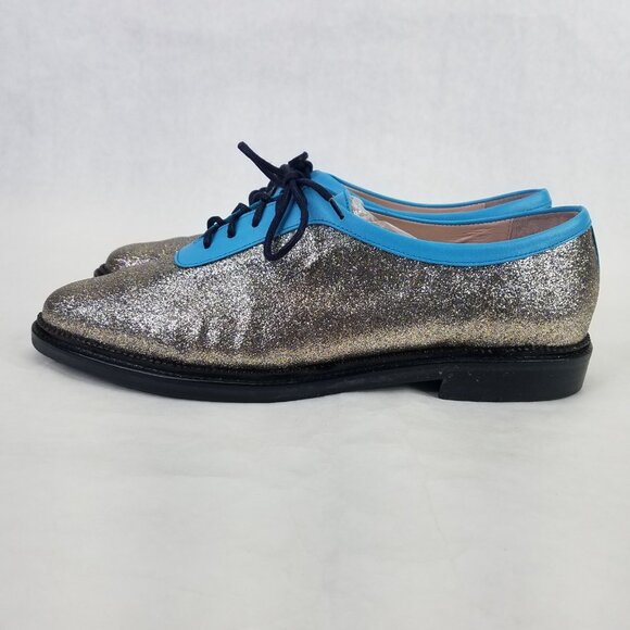 Opening Ceremony Oxfords Women's 9.5 EU 41 Blue Silver Glitter Lace Up Loafers - Picture 5 of 15